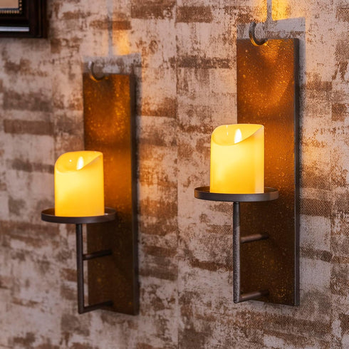 Set 2 15.6 3.9 inches, of Vintage Wall Candle Sconce, Distressed Iron Metal, x Rustic Farmhouse Style