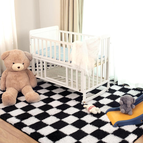 TOOHUB 5x7 Super Soft Rug for Bedroom, Ft Black and White Area Rug Classic Checkered Shaggy Anti-Skid High Pile Soft