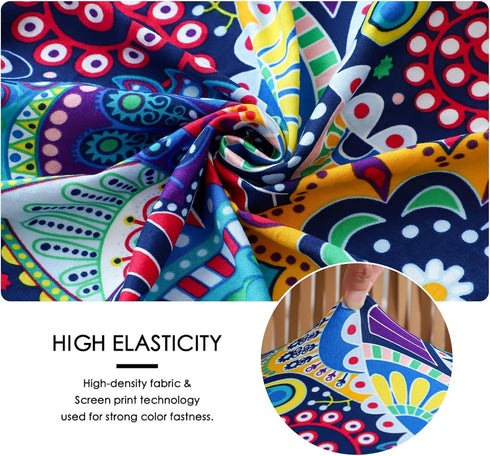 Set 2 18x14inch Waterproof Bar Stool Covers Rectangle of Boho Stretch Seat Cushion Covers for Backless Barstools