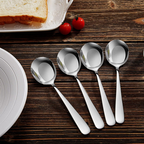 KEAWELL Premium 7" Louise Soup Spoons, 18/10 Stainless Steel, Dishwasher Safe Set of 4