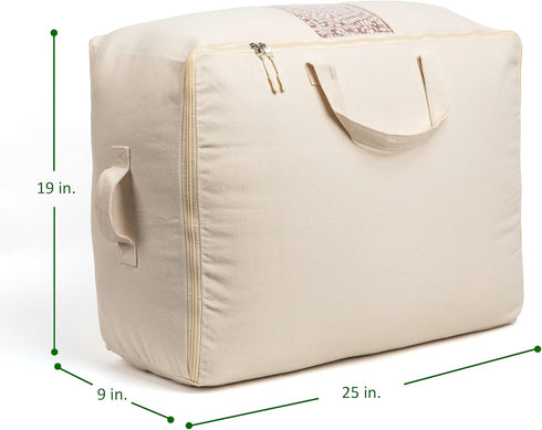 Soft Canvas Storage Bags with Zipper, Thick Breathable, 1pc King/Queen Comforter Organizer, Large 25x19x9in for