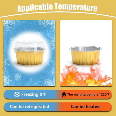 Aluminum Cups with Lids, 4.2oz 50Pcs Gold Disposable Cake Pans, Mini Cake Pans for Party, Wedding, Birthday