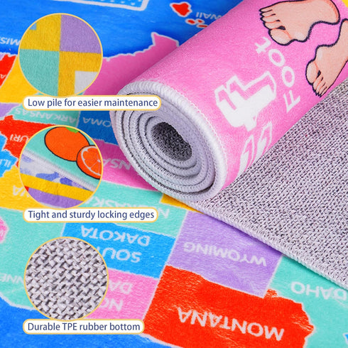 4x5 Kids Rugs for Playroom - Soft & Non-Slip Feet Educational Rug for Learning ABC Alphabet, Numbers, Shapes & Map