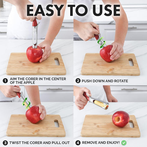 Zulay Kitchen Premium Apple Corer Tool - 2 Pack Black & Red, Ultra Sharp Stainless Steel, Easy to Use & Clean