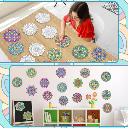 48 Set 12 Pcs Mandala Coloring Cutouts DIY Your Own Mandala Cards Mandala Painting Poster Stress Relieving Activity