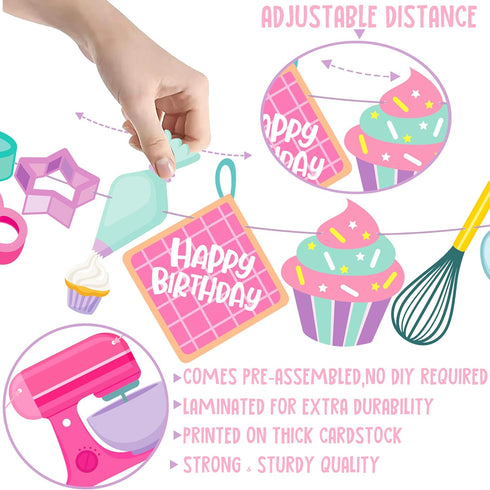 Baking Birthday Party Banner, Little Bakers Birthday Decoration for Girls, Macaron Party Supplies