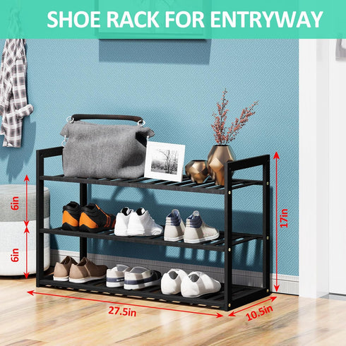 3 9-12 Closet Jripae Bamboo Shoe Rack for Entryway, Stackable Tier Shoe Organizer Shelf Storage Pairs Shoes Stand Cubby