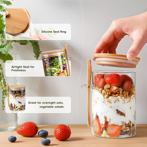 MHDCLY Lids,16oz 4 Pack, Overnight Oats Containers with Overnight Oats Jars Oatmeal Cups,Meal Prep Containers,Glass