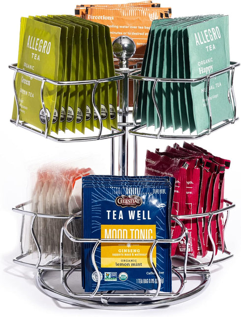 Sorbus Tea Bag Spinning Carousel, 2 Tier Countertop Organizer for Up to 60 Large Tea Bags