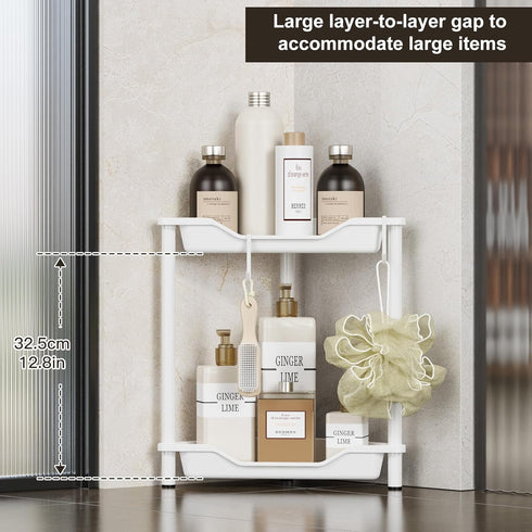 2 Orimade Rustproof Tier Floor Standing Corner Shower Caddy Organizer, Plastic Metal Splicing Floor Corner Shelf Rack