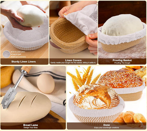 SavEase 9" 10" Sourdough Bread Baking Supplies, Complete Sourdough Starter Kit, Round & Oval Bread Proofing Basket