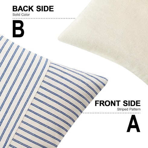 12x20 Inch, Pack 2 MIULEE Royal Blue and Beige Patchwork Farmhouse Pillow Covers of Striped Linen Decorative Modern