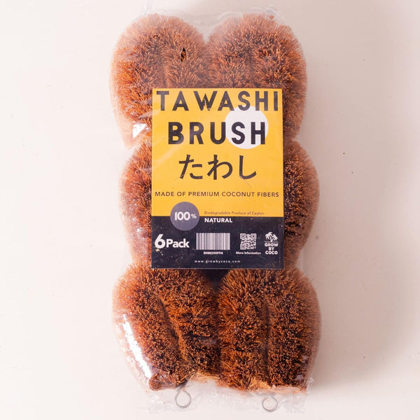 Pack of 6 Tawashi 100% Natural Coconut Coir Fiber Brush, Vegetable Scrub