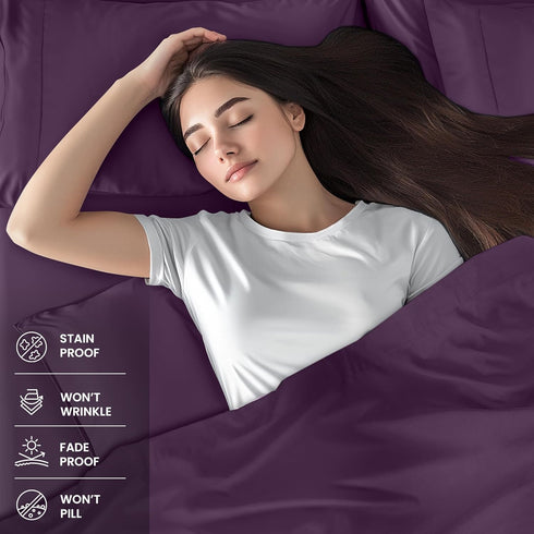 Utopia Bedding Queen Sheet Set – 4 Piece Bed Sheets for Queen Size Bed, Soft Microfiber, Dark Purple