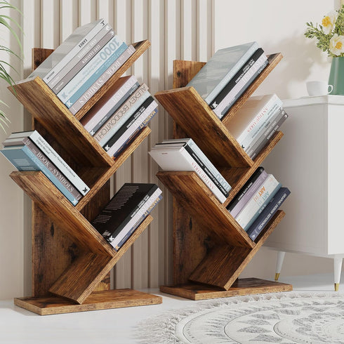 4-Tier HBC014H YMYNY Tree Bookshelf, Book Storage Organizer Shelves,Rustic Brown