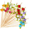 Minisland Multicolor Rose Flower Cocktail Picks, 4.7 Inch Long Bamboo Toothpicks for Appetizers, 100 Counts - MSL129
