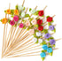 Minisland Multicolor Rose Flower Cocktail Picks, 4.7 Inch Long Bamboo Toothpicks for Appetizers, 100 Counts - MSL129