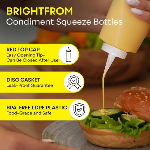 16 OZ 2 PACK, BRIGHTFROM Squeeze Bottles, Leak Proof, Wide Neck, BPA FREE Plastic, Condiment Empty Squirt Bottle