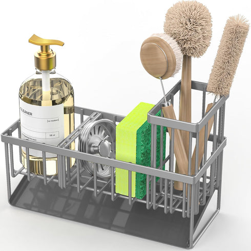 304 Countertop Cisily Sink Caddy Organzier with High Brush Holder, Sponge Holder for Sink, Rustproof Stainless, Kitchen