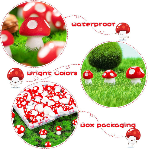 MGZTTHW 120 pcs Cute Mini Resin Mushrooms Craft Figurines for Fairy, Micro Landscape & Bonsai Gardens; Mushroom Cake