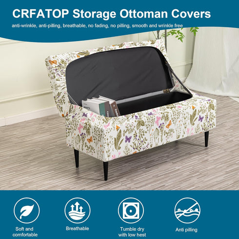 Bands,S,13 CRFATOP Printed Rectangle Ottoman Stool Cover Stretch Folding Storage Footstool Bench Slipcovers Upholstered