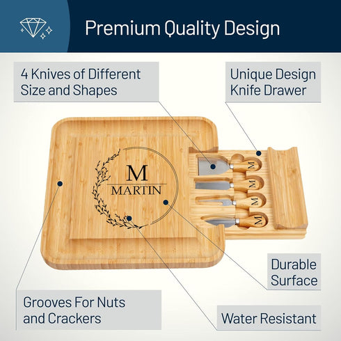 ROYALHOUSE Personalized Cheese Board, Custom Bamboo Engraved Customized Gifts Bridal Shower Gifts Perfect
