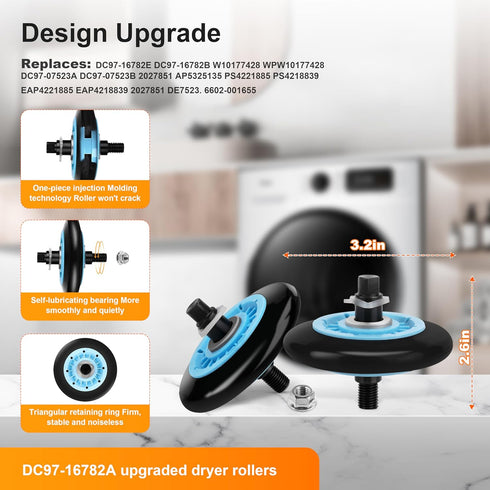 Upgraded Samsung Dryer Parts Repair Kit, Roller Replacement, Idler Pulley, and Dryer Belt