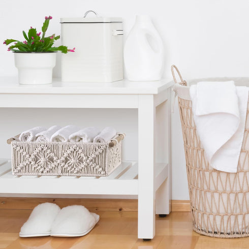 Set Set Sorbus Macrame Boho Decor Baskets & Tissue Holder - Decorative Woven Baskets for Bathroom Shelves - Lined