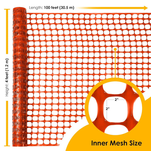 4'x100' 1 Houseables Plastic Mesh Fence, Construction Barrier Netting, Orange, Feet, Roll, Garden Fencing, Fences Wrap