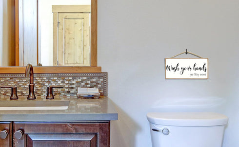 Wash Your Hands ya Filthy Animal Sign, Funny Bathroom Decor, Rustic Wall Decor 5 x 10 Inches for Home