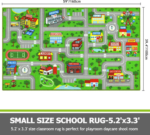 Decor,5.2'x3.3' Capslpad Green Car Road Kid Rug Carpet Playmat for Playoom Traffic Road Kids Play Mat for Toddler Non