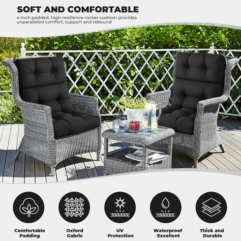 DANGHOOGY Outdoor/Indoor High Back Chair Cushion, Waterproof Outdoor Rocking Chair Cushion with Ties, Tufted