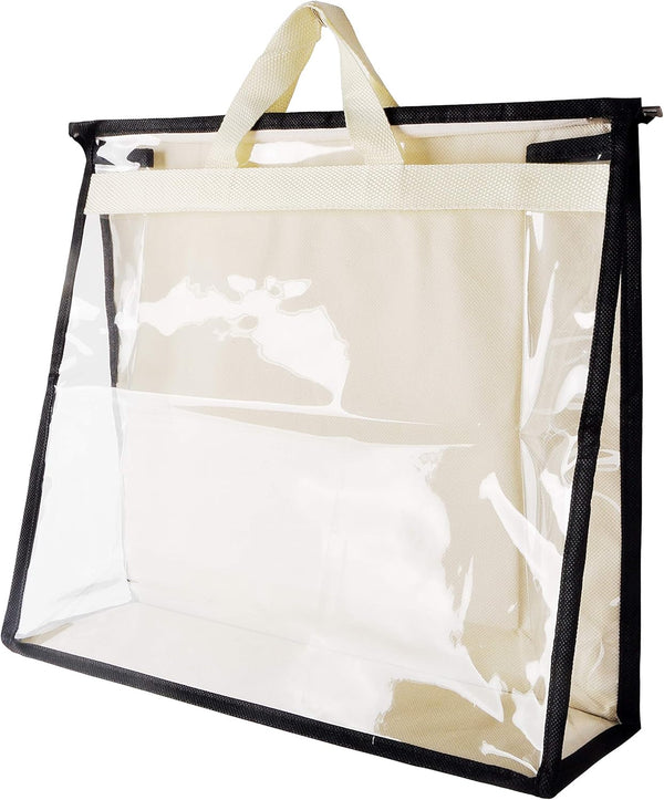 Vercord Clear PVC Handbag Dust-Free Cover, Moistureproof Purse Storage Bag with Handle Zipper for Closet Beige XXL