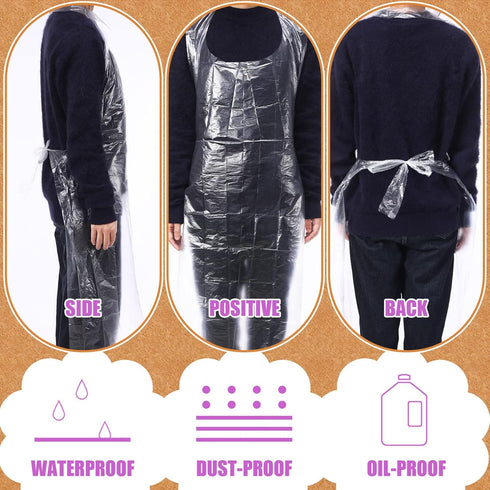 Tarpop 200 Pack Plastic Disposable Aprons, 44 x 30 Inch Large Clear Aprons for Cooking, Painting, DIY Crafts