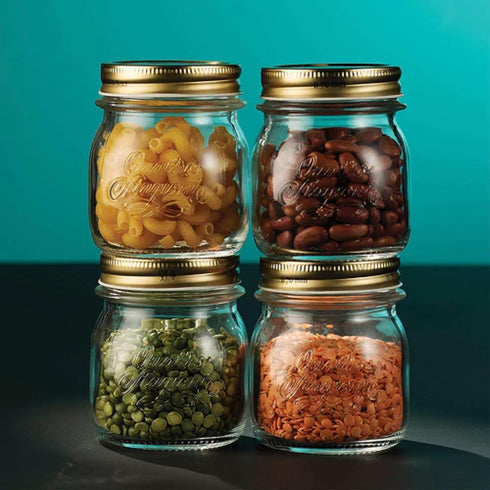 Bormioli Rocco Quattro Stagioni Set of 4 Clear Airtight Mason Jars, 8.5 Oz, Made from BPA Free Durable Glass