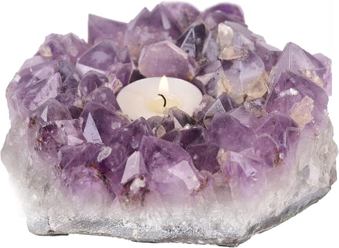 JIC Gem Amethyst Candle Holder Natural Purple Crystals Candle Stand Large Amethyst