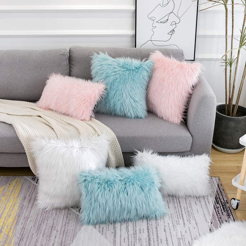 WLNUI Set of 2 White Decorative Lumbar Pillow Covers - Luxury Merino Style Faux Fur, 12x20 Inch