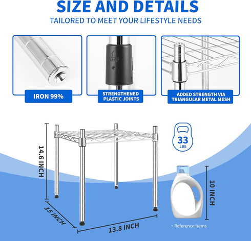 YSSOA Heavy Duty 1-Tier Shelving Unit, 15" W x 13.8" D x 15" H, Wire Metal Stackable Storage, Chrome, 2 Pack