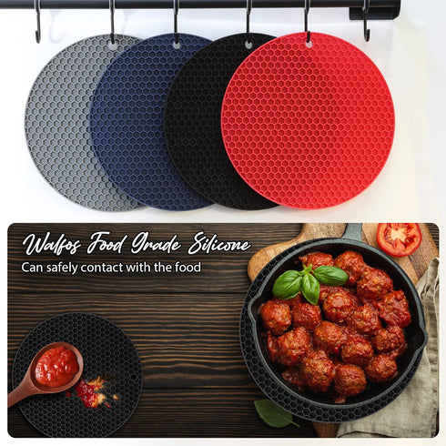 Joyhalo Trivets for Hot Dishes | Silicone Pot Holders for Kitchen Countertops, Flexible Easy to Wash and Dry, Grey