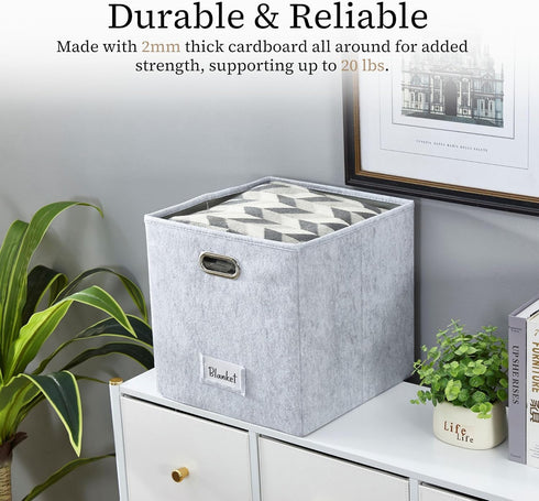 DECOMOMO Storage Basket 13x15x13 Cube Bins with Label Holder, Felt Fabric Storage Cubes for Shelves Closet Toys Clothes