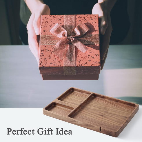 Best Dad Ever Valet Tray - Walnut Wood Nightstand Organizer for Men Women, Catch All Tray for Phone Jewelry Cologne