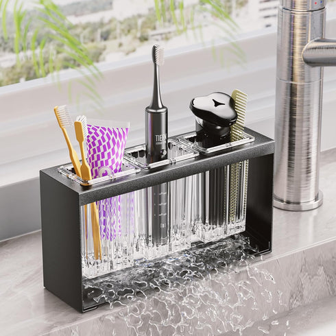 Toothbrush Holders for Bathrooms, Detachable Organizer with 3 Slots, Black Countertop Accessories Storage