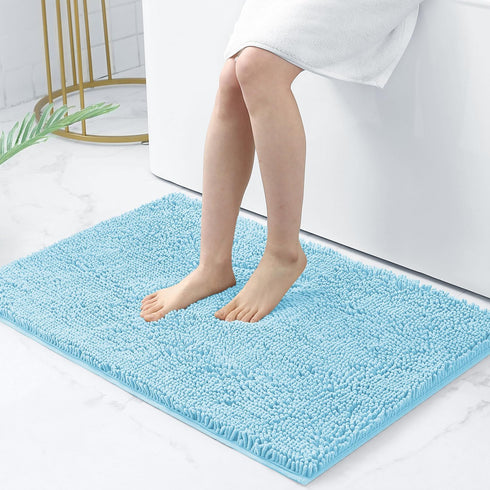 Smiry Luxury Chenille Bath Rug 36''x24'', Extra Soft Absorbent Shaggy Bathroom Mat, Machine Washable Sky Blue