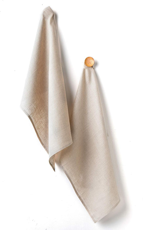 Solino Home Linen Kitchen Towels Set of 2 - 100% Pure Linen, Natural 17 x 26 Inch, Machine Washable