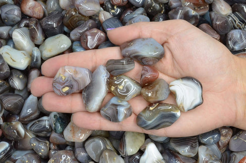 1/2 lb Tumbled Grey Botswana Agate Stones from Africa - Fantasia Materials, 1" to 1.25" avg. (Size #7)