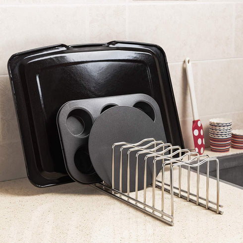SANNO Pot Lid Organizer, Holder for Pots and Pans, Drawer Plate Organizer for Bakeware and Serving Trays