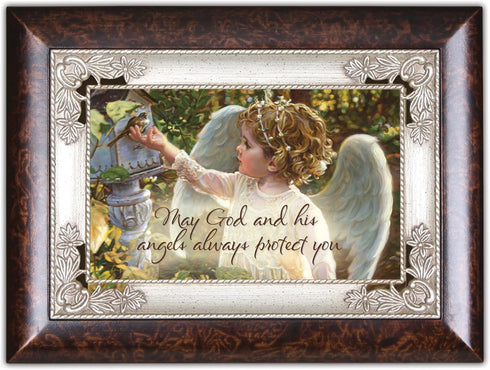 Burlwood Music Box with Angels - Plays Amazing Grace