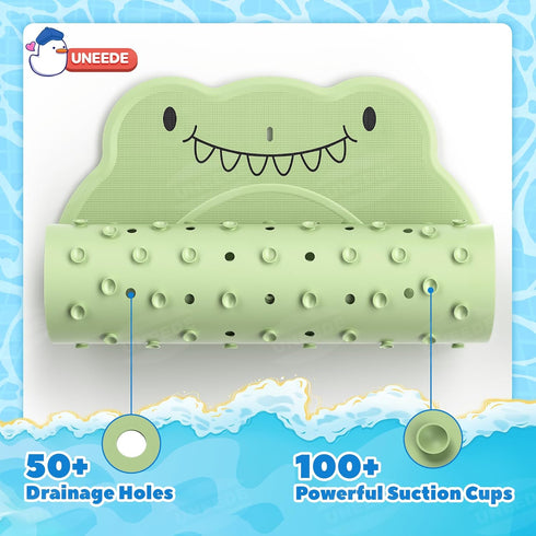 30"x18" 100+ UNEEDE Dinosaur Kids Bathtub Mat - Extra Thick Rubber Shower Mat for Toddlers, Bath Mat with Suction Cups