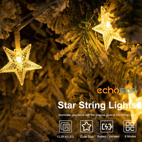 echosari Battery Operated Star String Lights, 158IN with Auto Timer, 8 Modes for Kid Room, Party, Wedding Décor (Warm