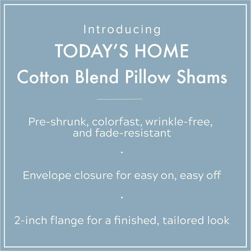 Tailored Bed Pillow Shams, Cotton Blend Design, Standard, Grey by Today’s Home - 2-Pack